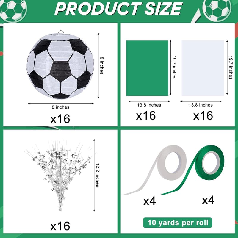 Soccer Birthday Party Lanterns - 72 Metallic Foil Centerpieces