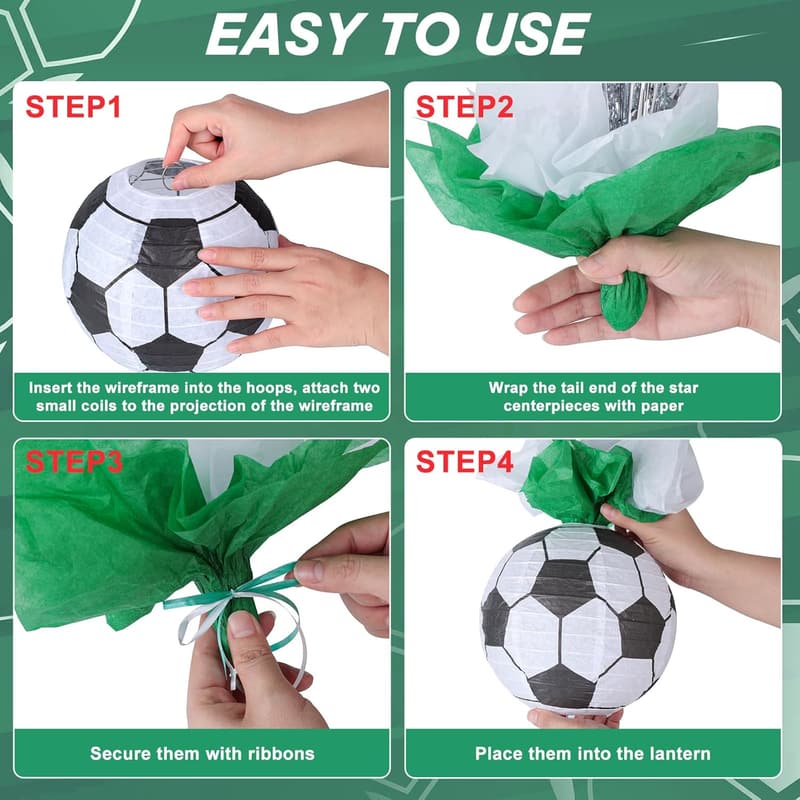 Soccer Birthday Party Lanterns - 72 Metallic Foil Centerpieces
