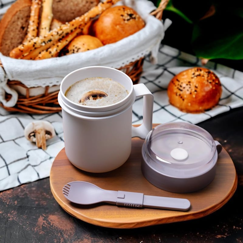 Microwave Soup Mug with Lid and Spork - 17.63 oz, Grey