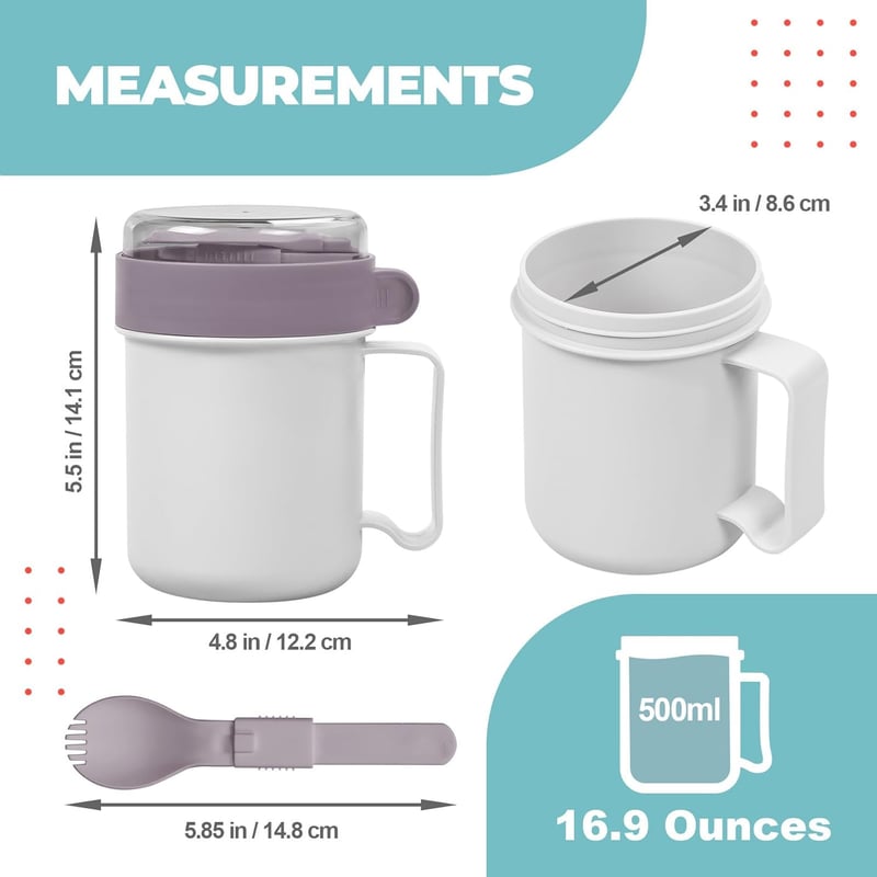 Microwave Soup Mug with Lid and Spork - 17.63 oz, Grey
