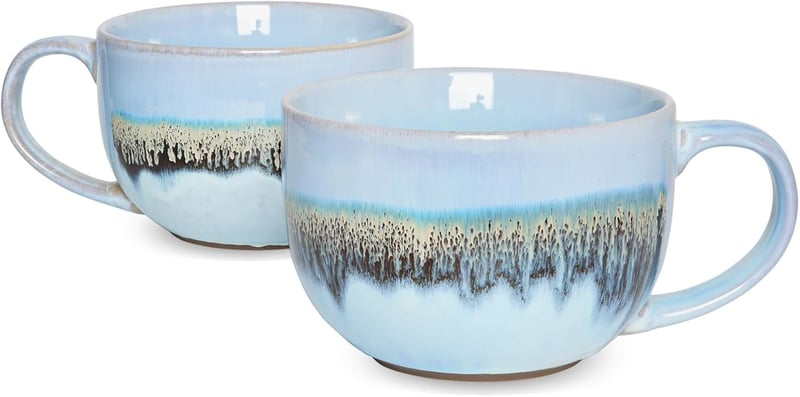 Large Light Blue Ceramic Coffee Mugs Set of 2, 23 Oz