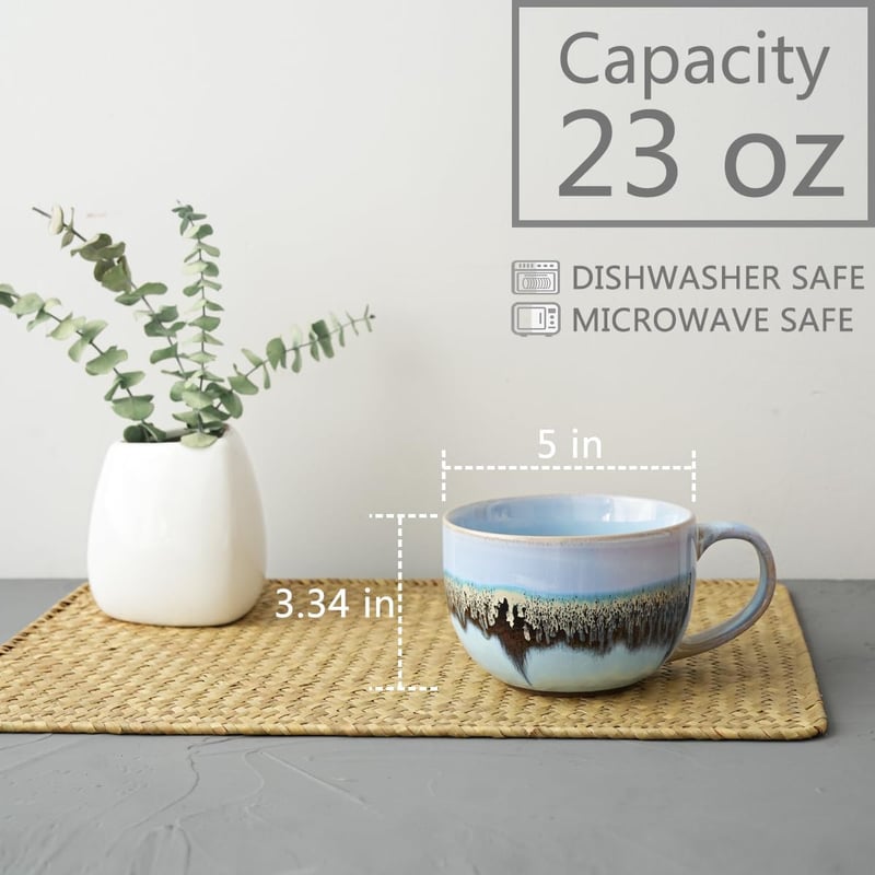 Large Light Blue Ceramic Coffee Mugs Set of 2, 23 Oz