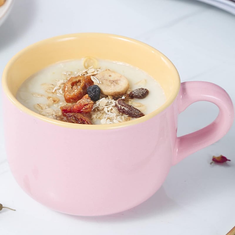 Large 21oz Pink Ceramic Soup Bowl Set with Spoon and Coaster