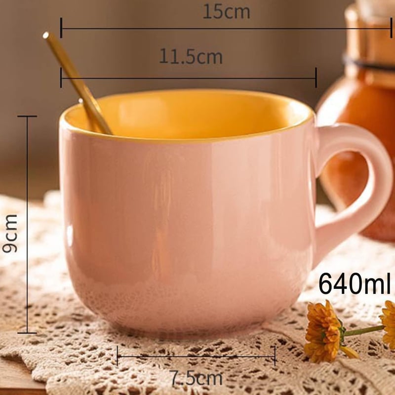 Large 21oz Pink Ceramic Soup Bowl Set with Spoon and Coaster