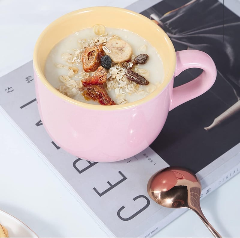 Large 21oz Pink Ceramic Soup Bowl Set with Spoon and Coaster