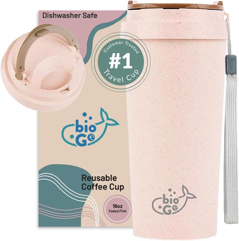Reusable Pink Travel Coffee Cup - 16oz Rice Husk Tumbler