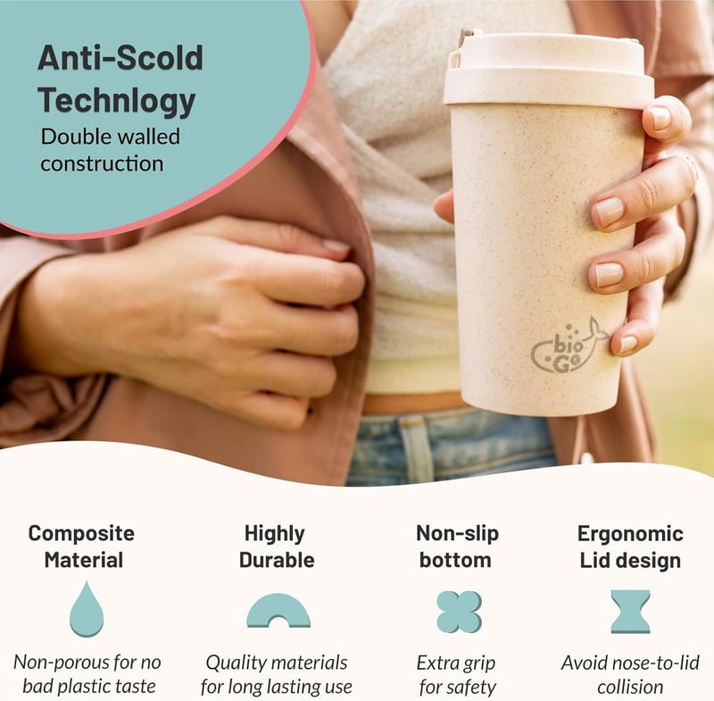 Reusable Pink Travel Coffee Cup - 16oz Rice Husk Tumbler