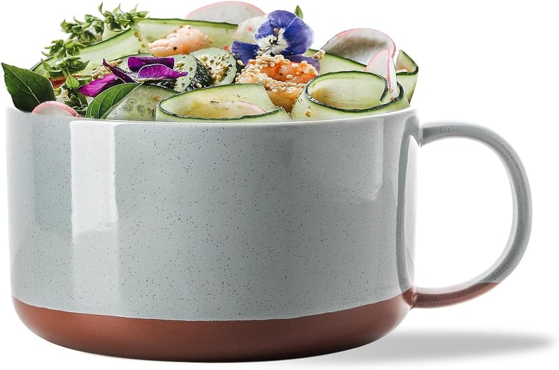 Microwave-Safe Oversized Ceramic Soup Mug, 6-Inch, Blueish Gray