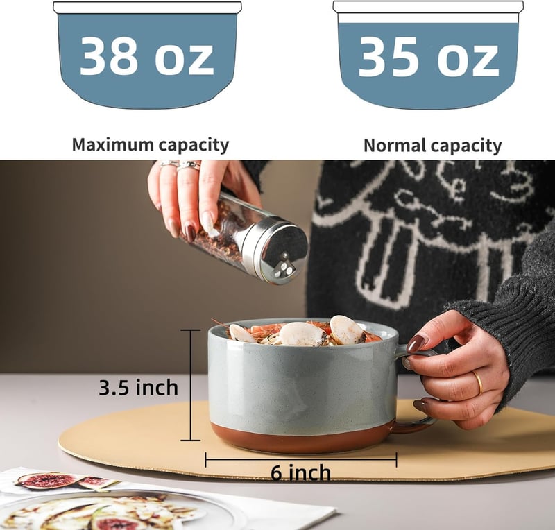 Microwave-Safe Oversized Ceramic Soup Mug, 6-Inch, Blueish Gray
