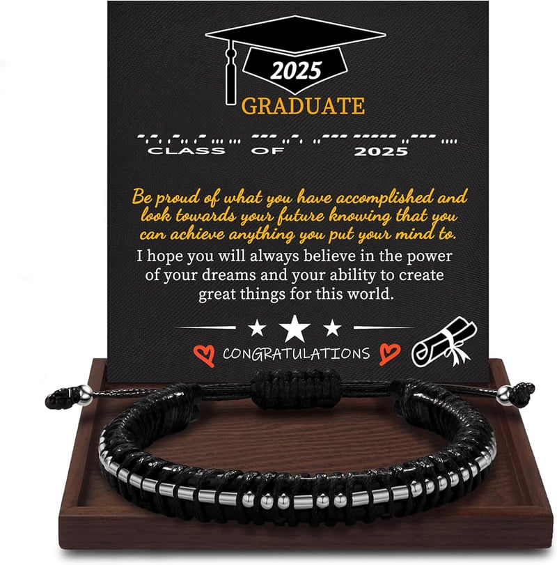 Graduation Morse Code Bracelet for Men - Adjustable Leather Gift