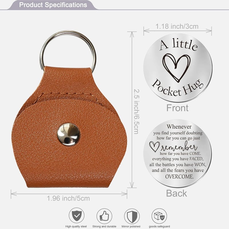 Inspirational Pocket Hug Token Gift with Leather Keychain for Men