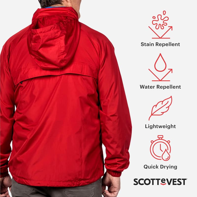 Men's Lightweight Windbreaker Jacket with 19 Hidden Pockets