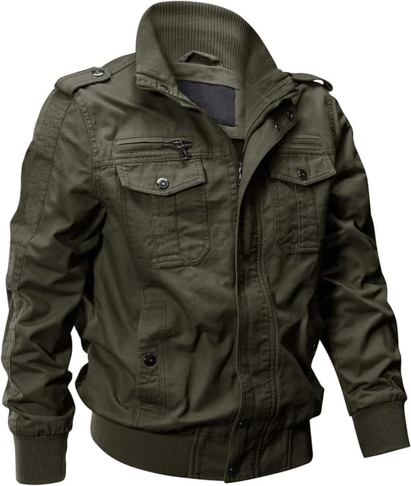Men's Lightweight Cotton Military Windbreaker Jacket with Pockets