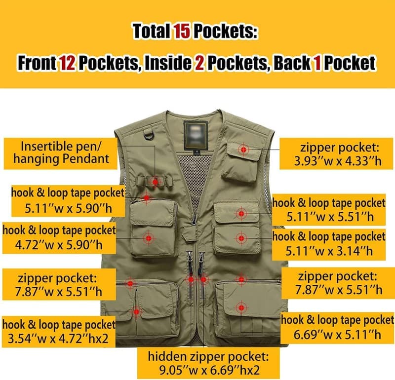 Men's Lightweight Outdoor Cargo Vest Jacket with Multi Pockets