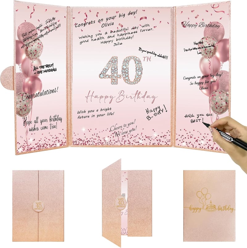 40th Birthday Rose Gold Guest Book & Decorations for Women