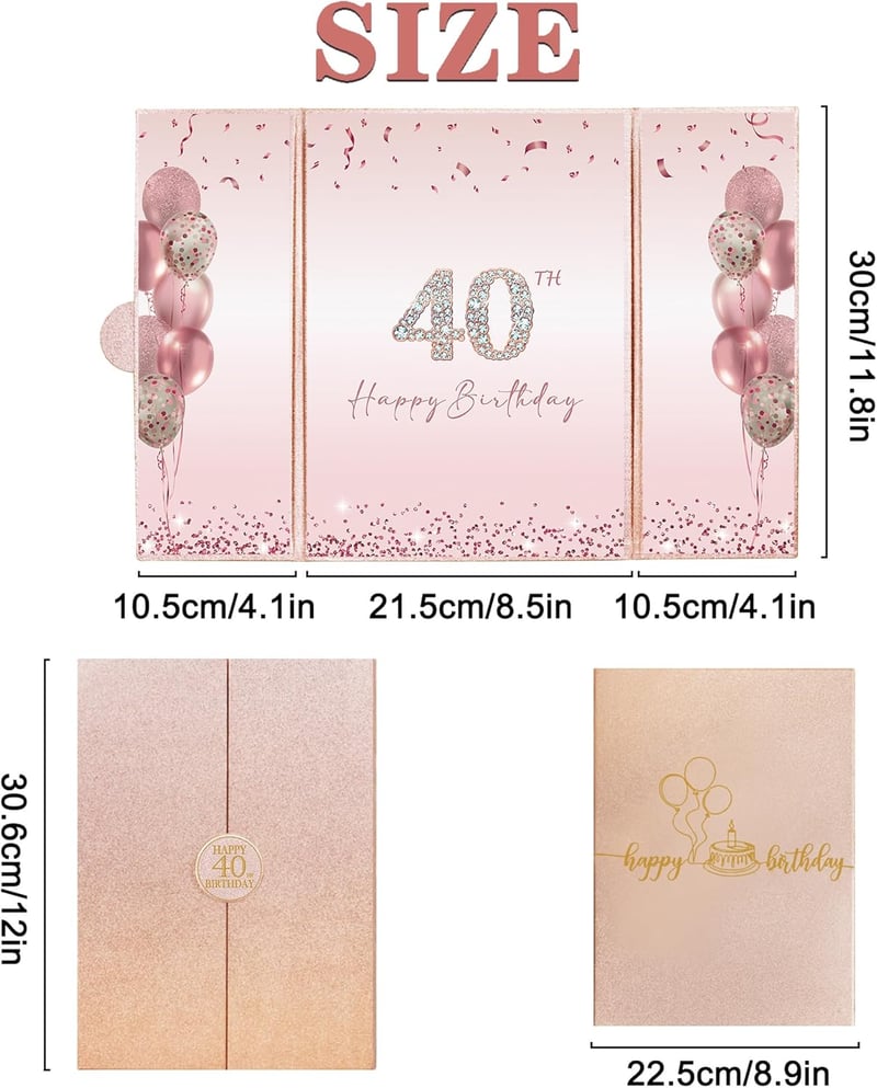 40th Birthday Rose Gold Guest Book & Decorations for Women