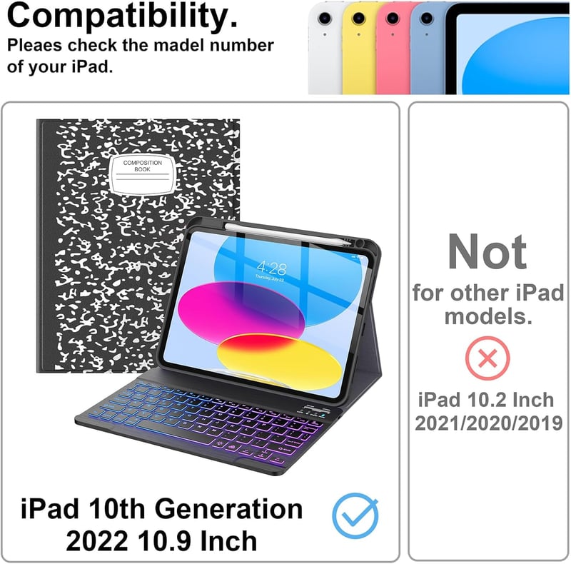 11th/10th Gen iPad Keyboard Case with Pencil Holder & Backlit Keys