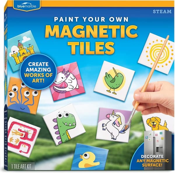 DIY Magnetic Tile Art Kit for Kids - 10 Mini Tiles, Paints & Accessories