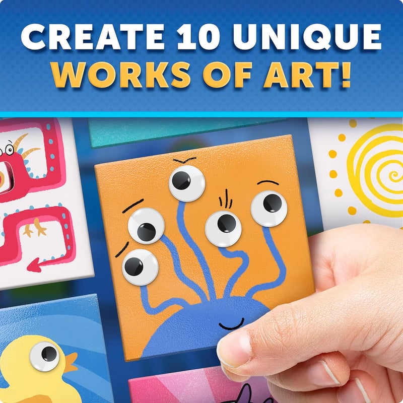 DIY Magnetic Tile Art Kit for Kids - 10 Mini Tiles, Paints & Accessories