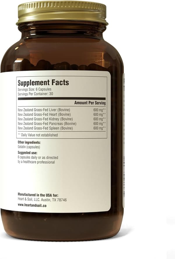 Grass-Fed Beef Organ Supplement for Whole Body Nutrition - 180 Caps