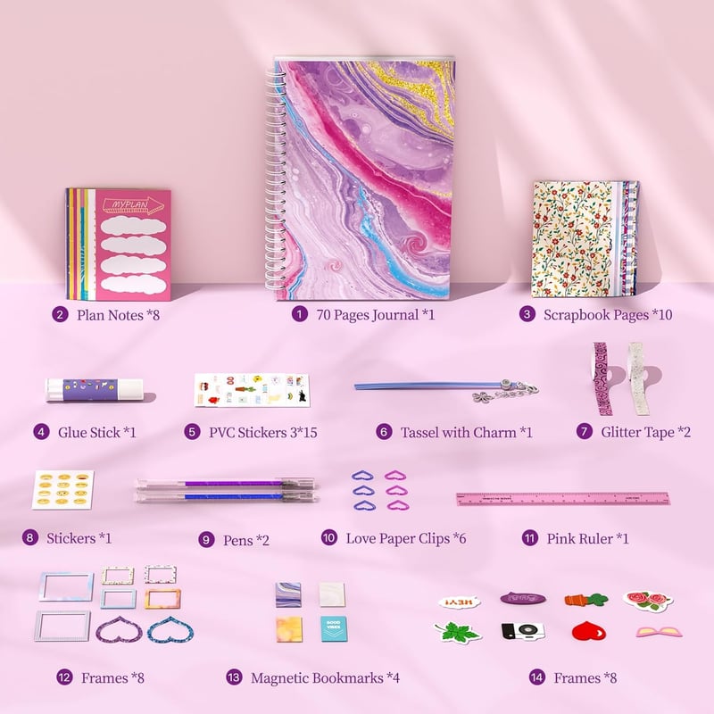 DIY Journal Kit for Girls Age 8-14 - Birthday Scrapbook & Diary Set