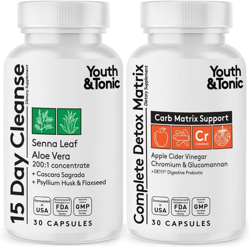 15-Day Detox Cleanse & Carb Support for Gut Health, 60 Pills