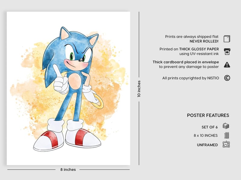 Hedgehog Nursery Wall Art Prints - Set of 6 Unframed 8x10