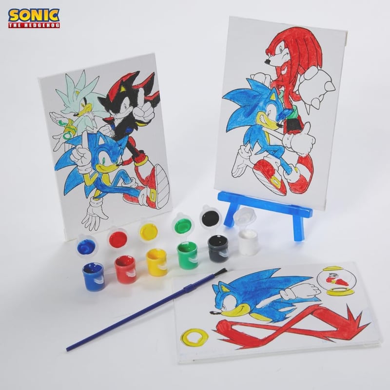 Sonic the Hedgehog Canvas Paint Set for Kids - 3 Canvases, Acrylic Paint, Brush & Easel