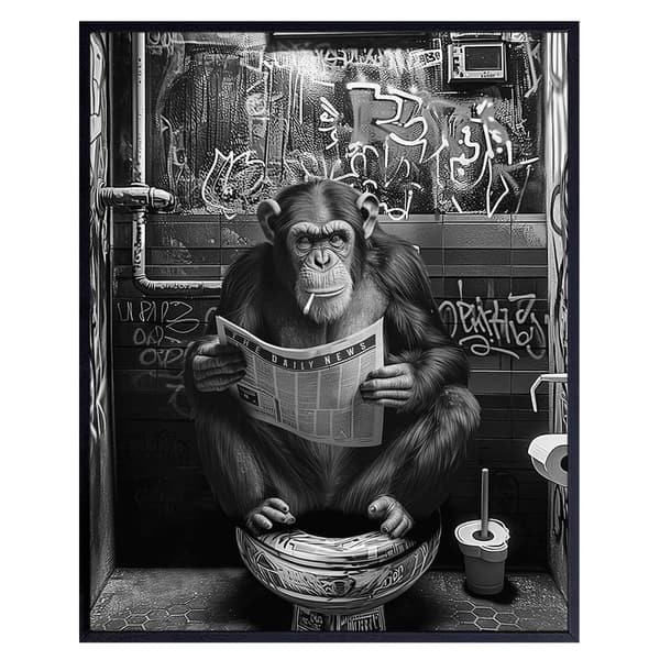 Masculine Monkey Bathroom Wall Art - Urban Grunge Decor