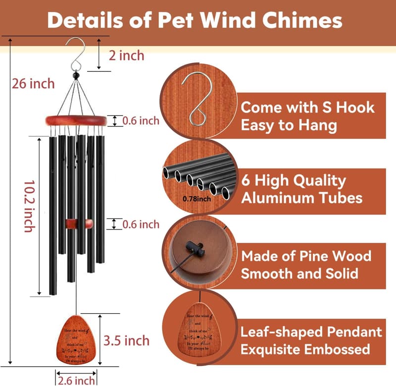 Pet Memorial Wind Chimes - 26'' Remembrance Gift for Dogs and Cats