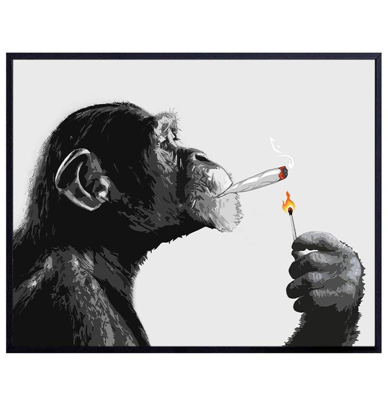 Smoking Chimp Weed Art - 8x10 Stoner Room Decor