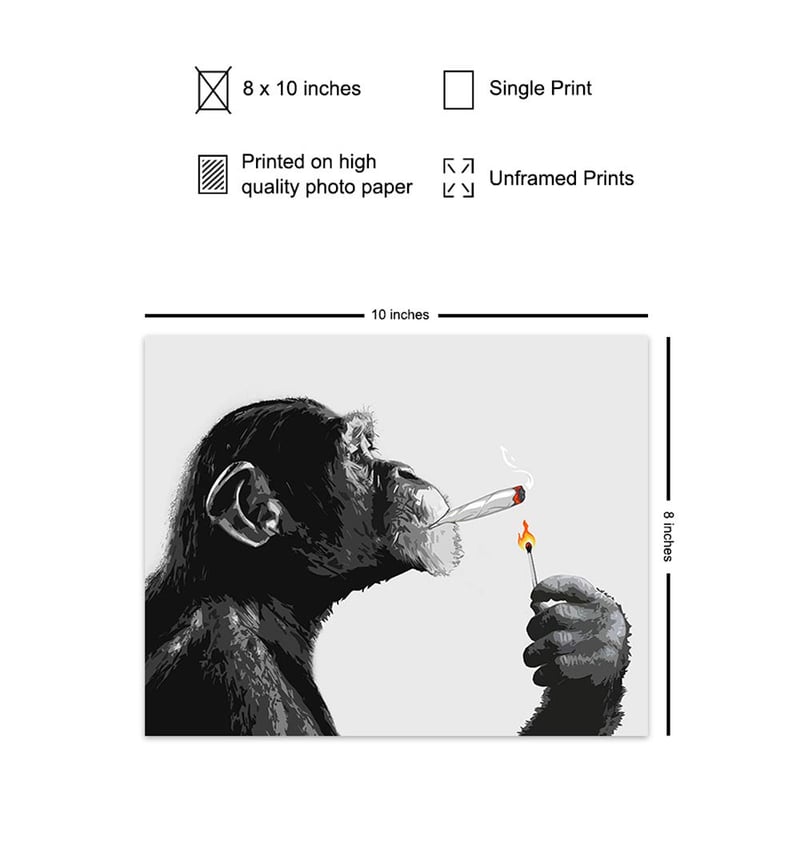 Smoking Chimp Weed Art - 8x10 Stoner Room Decor