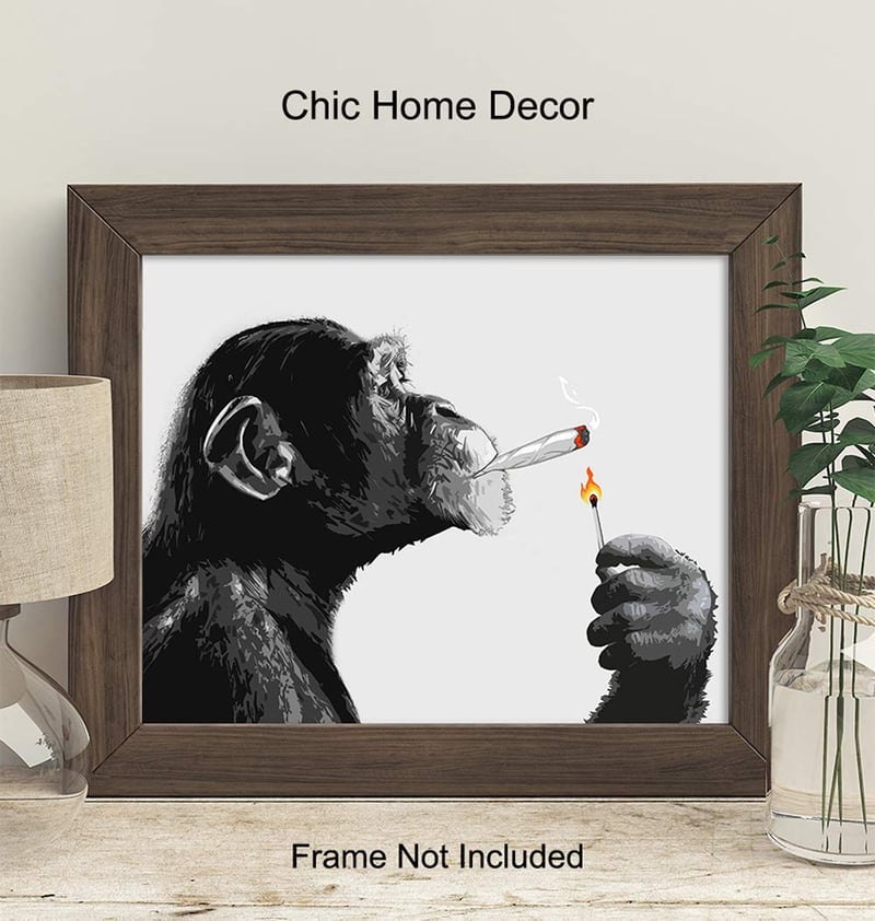Smoking Chimp Weed Art - 8x10 Stoner Room Decor