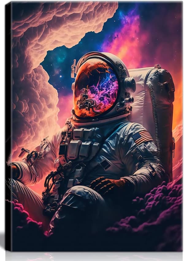 Framed Astronaut Canvas Art for Boys' Room Decor