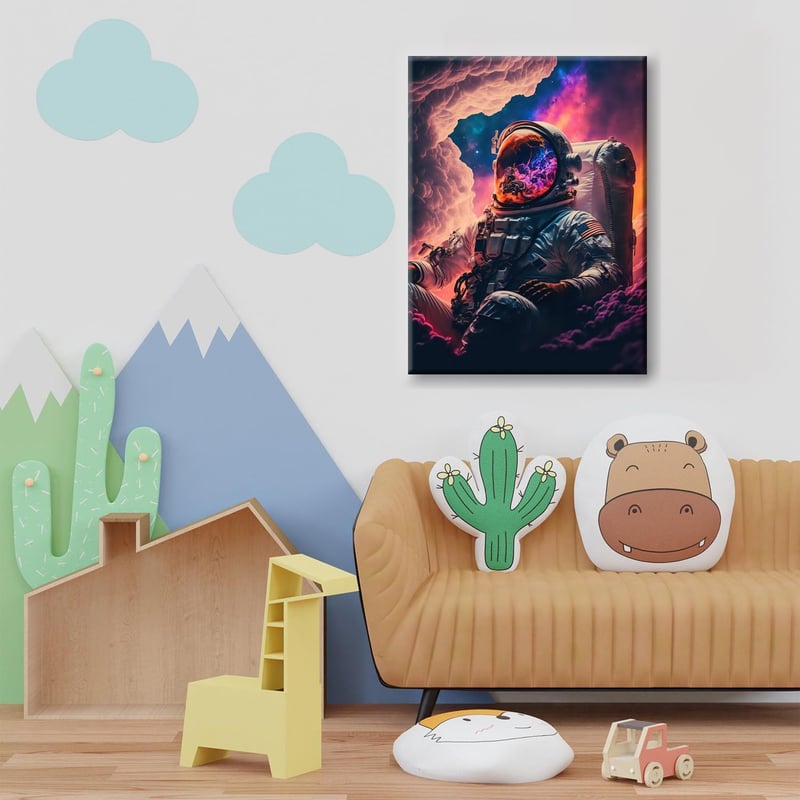 Framed Astronaut Canvas Art for Boys' Room Decor