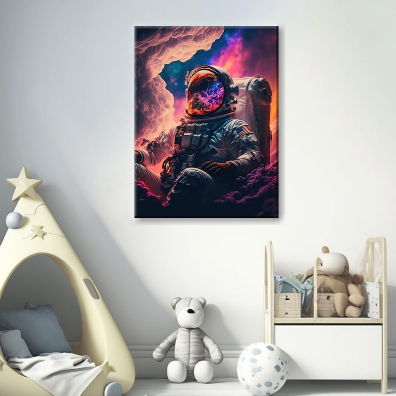 Framed Astronaut Canvas Art for Boys' Room Decor