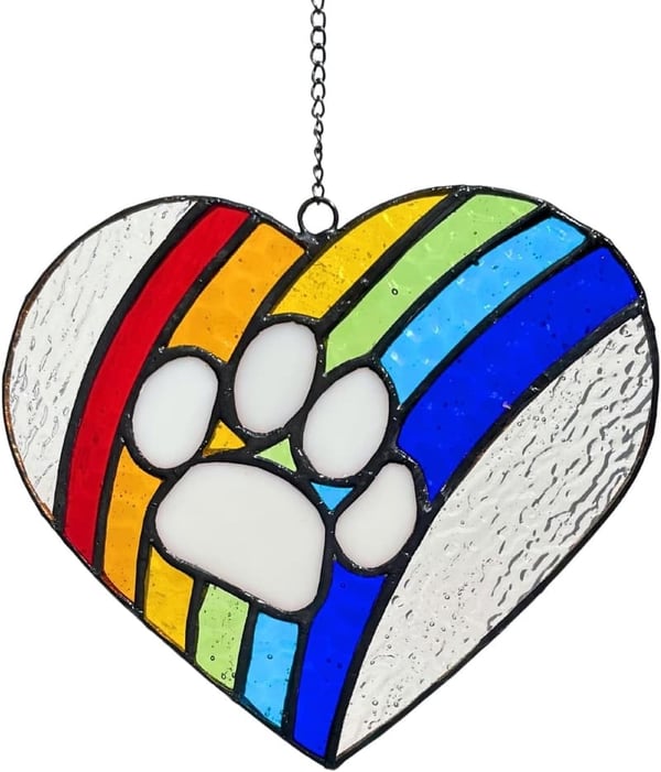 Dog Memorial Heart Paw Print Stained Glass Suncatcher