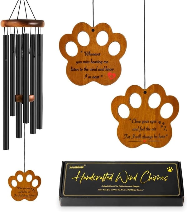 Pet Loss Memorial Wind Chimes with Poem Card - Midnight Black