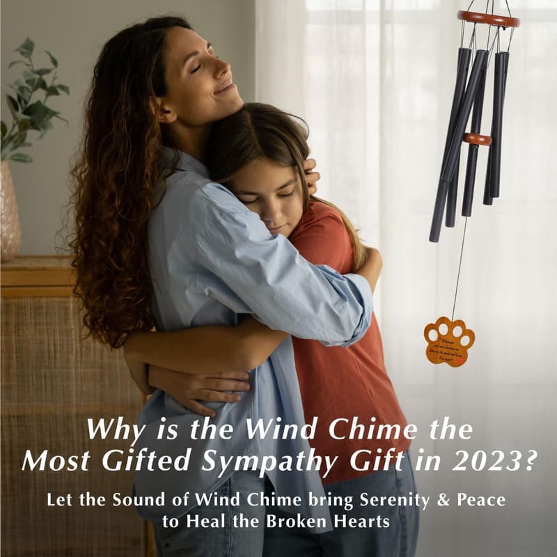 Pet Loss Memorial Wind Chimes with Poem Card - Midnight Black