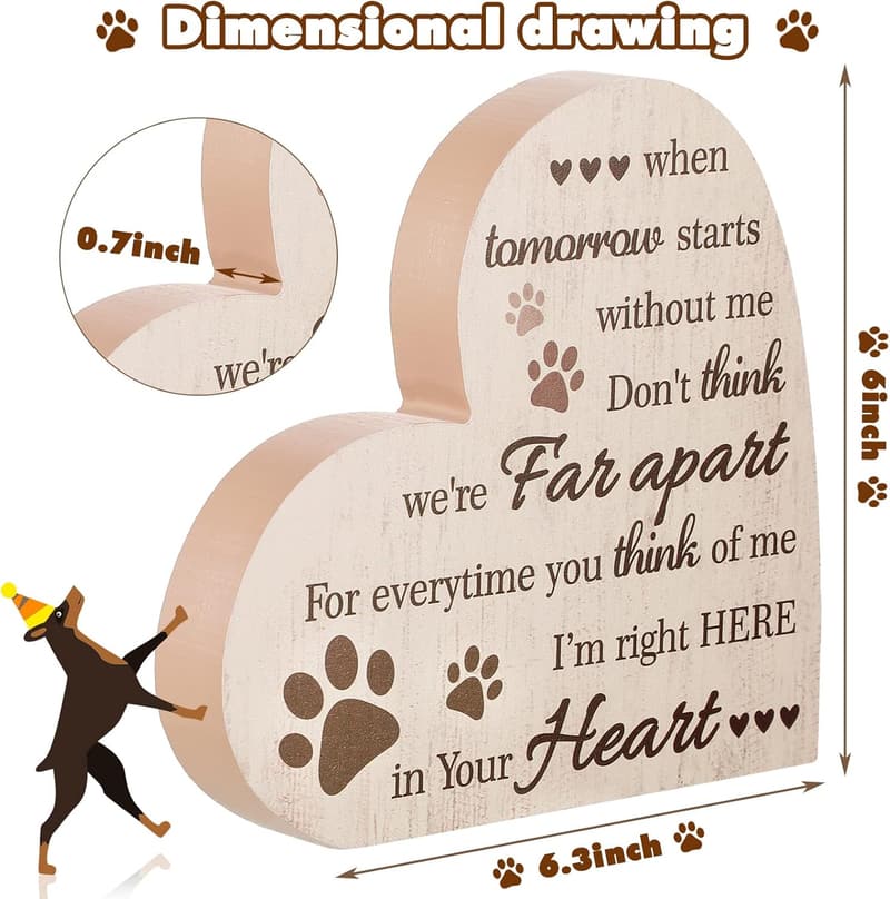 Pet Memorial Heart Shaped Wooden Plaque for Sympathy