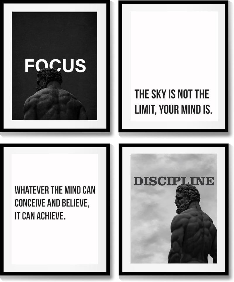 Motivational Wall Art Set for Men - 4 Pcs Inspirational Prints