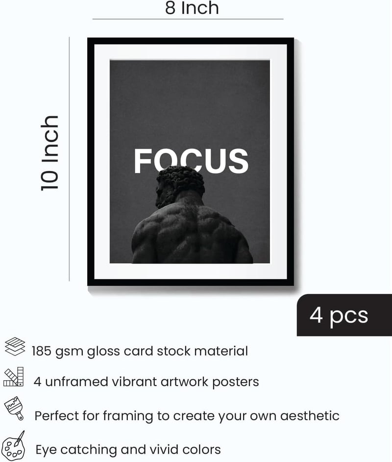 Motivational Wall Art Set for Men - 4 Pcs Inspirational Prints