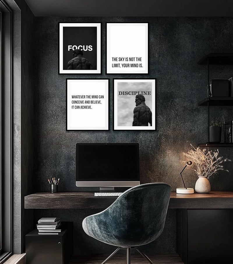 Motivational Wall Art Set for Men - 4 Pcs Inspirational Prints