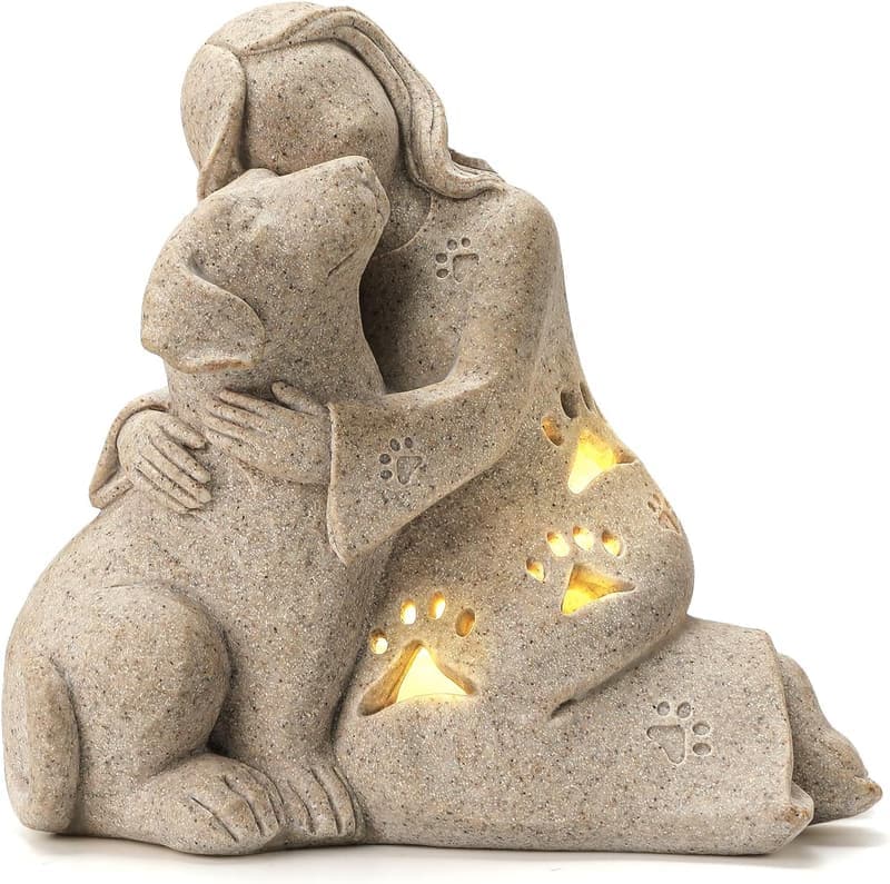 Pet Loss Sympathy Gift: Hand-Sculpted Granite Dog Memorial with LED Candle Holder