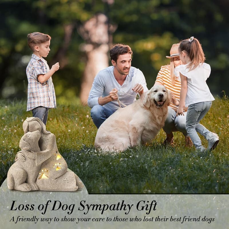 Pet Loss Sympathy Gift: Hand-Sculpted Granite Dog Memorial with LED Candle Holder