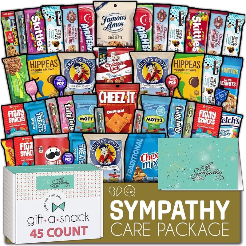Sympathy Snack Box Care Package with Greeting Card (45 Count)