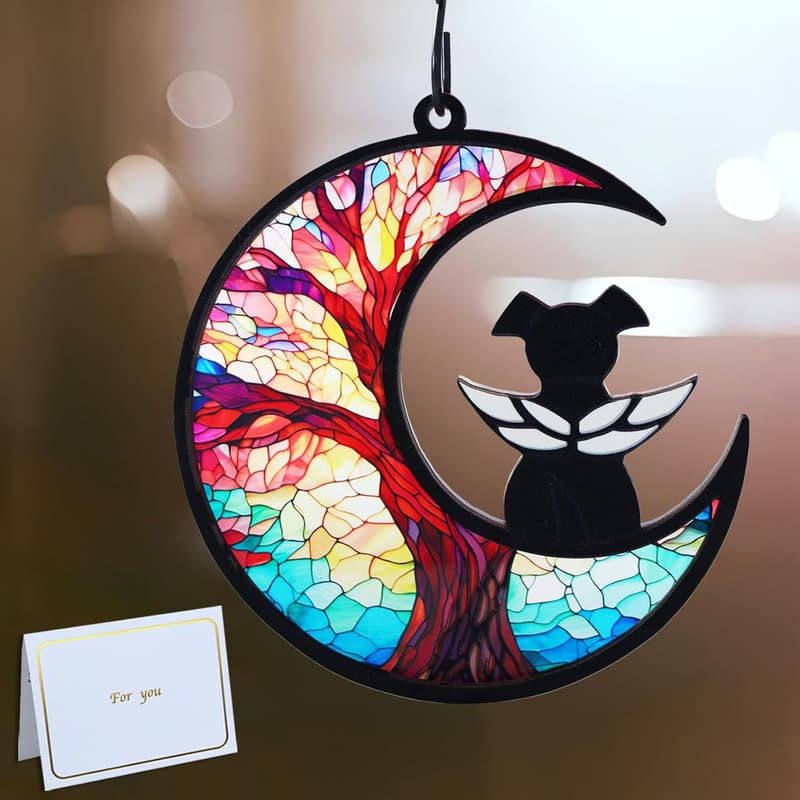 Dog Angel Memorial Suncatcher with Sympathy Card for Pet Loss