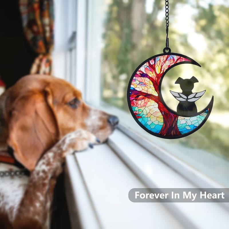 Dog Angel Memorial Suncatcher with Sympathy Card for Pet Loss