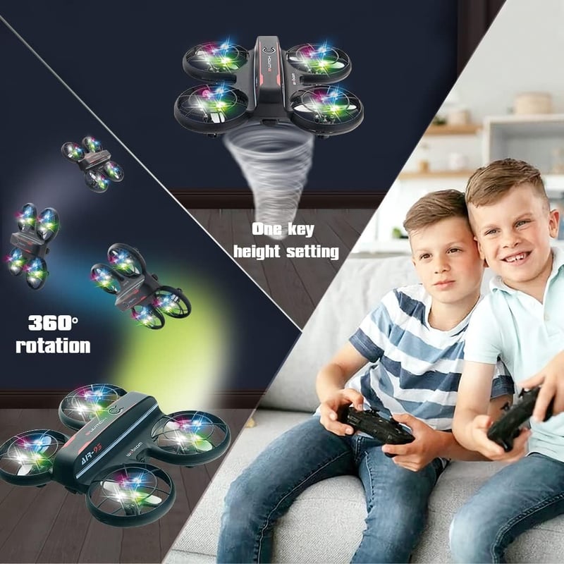 RC Drone for Kids with Altitude Hold, LED Lights & 2 Batteries
