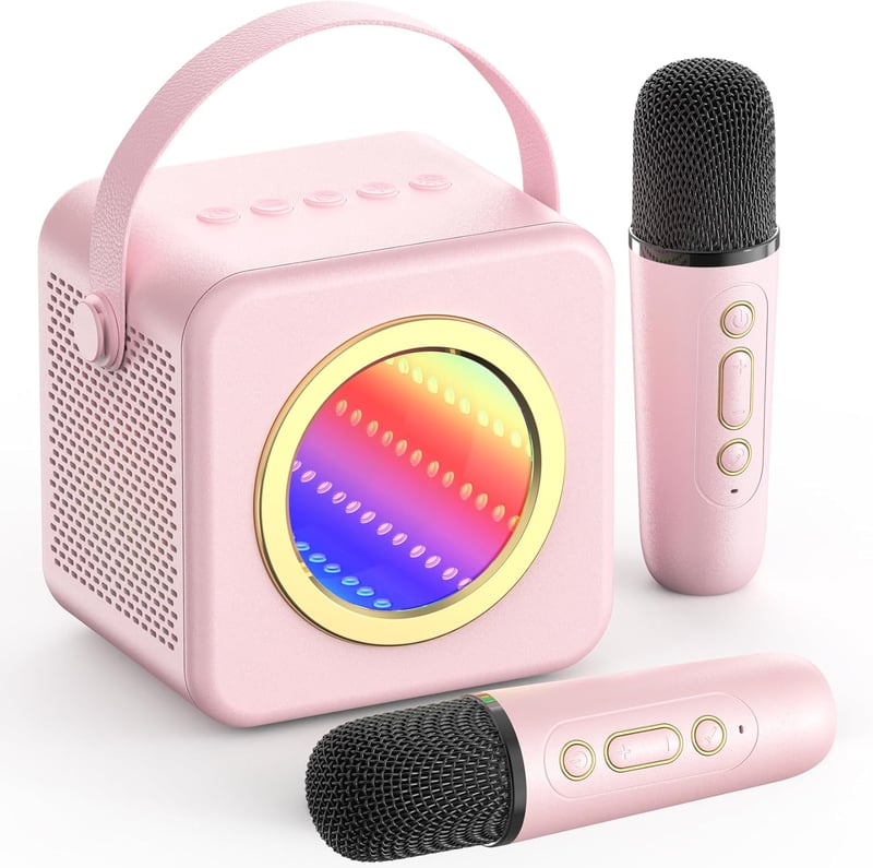 Karaoke Machine with Wireless Microphones and LED Lights for Kids
